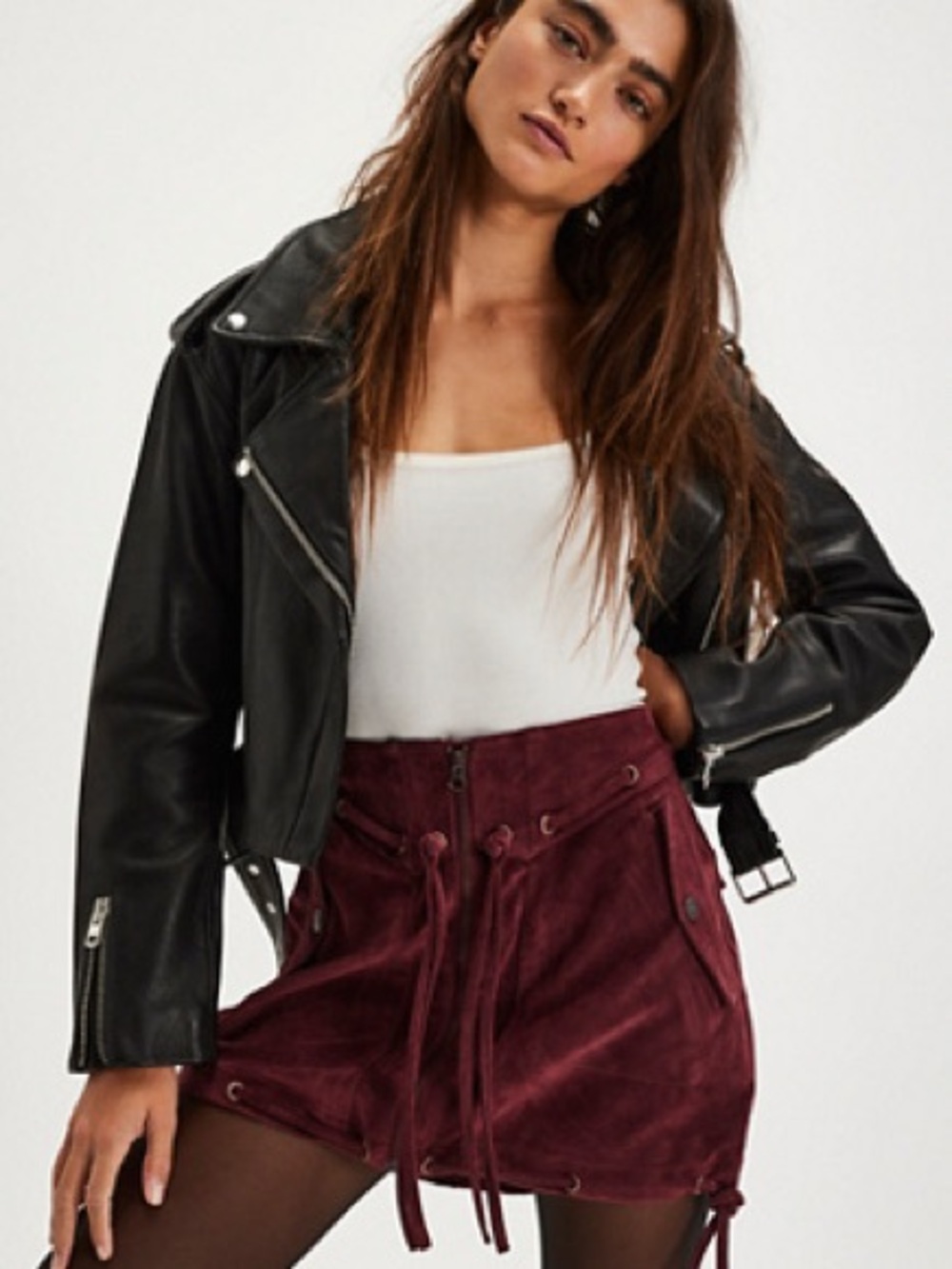 We The Free Burgundy Suede Mini Skirt